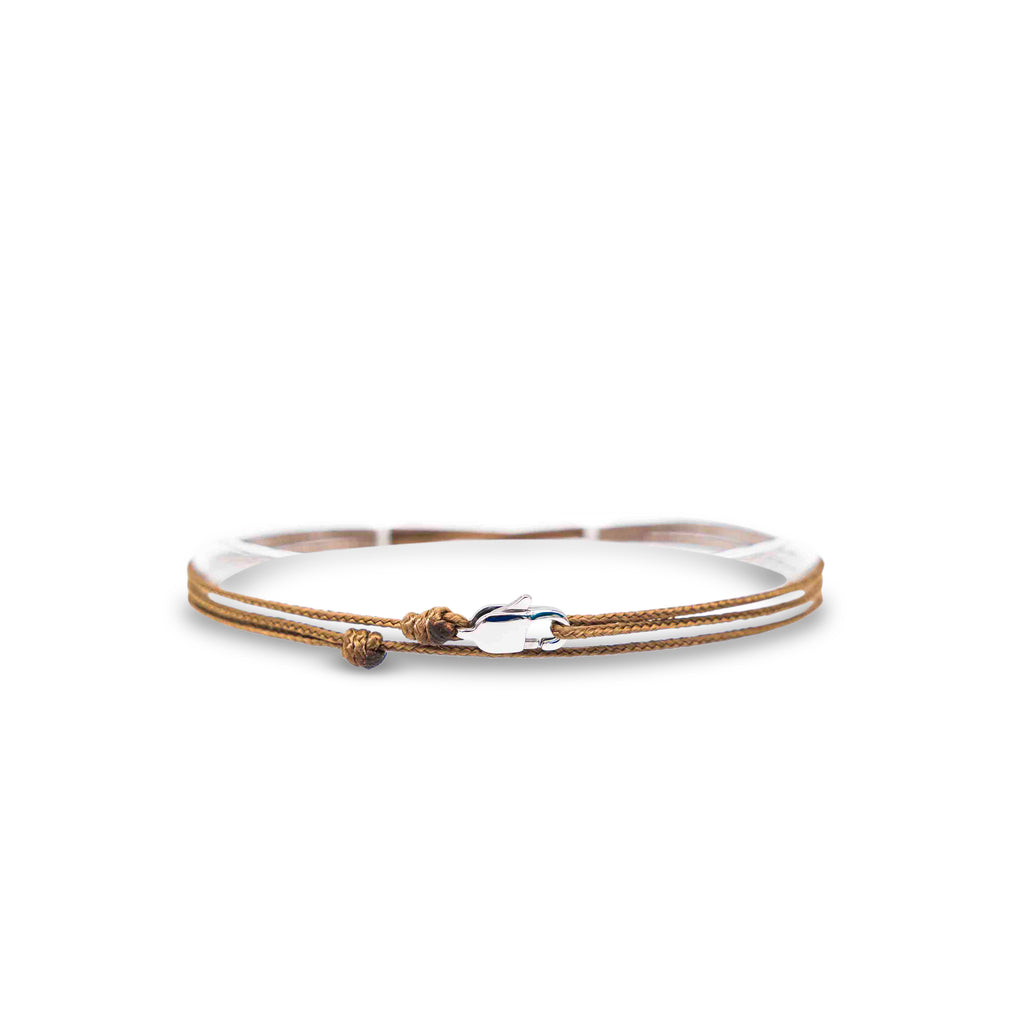 Cord anklet with clasp - Coyote brown with silver clasp