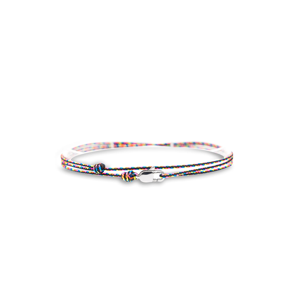 Cord anklet with clasp - Dark retro with silver clasp