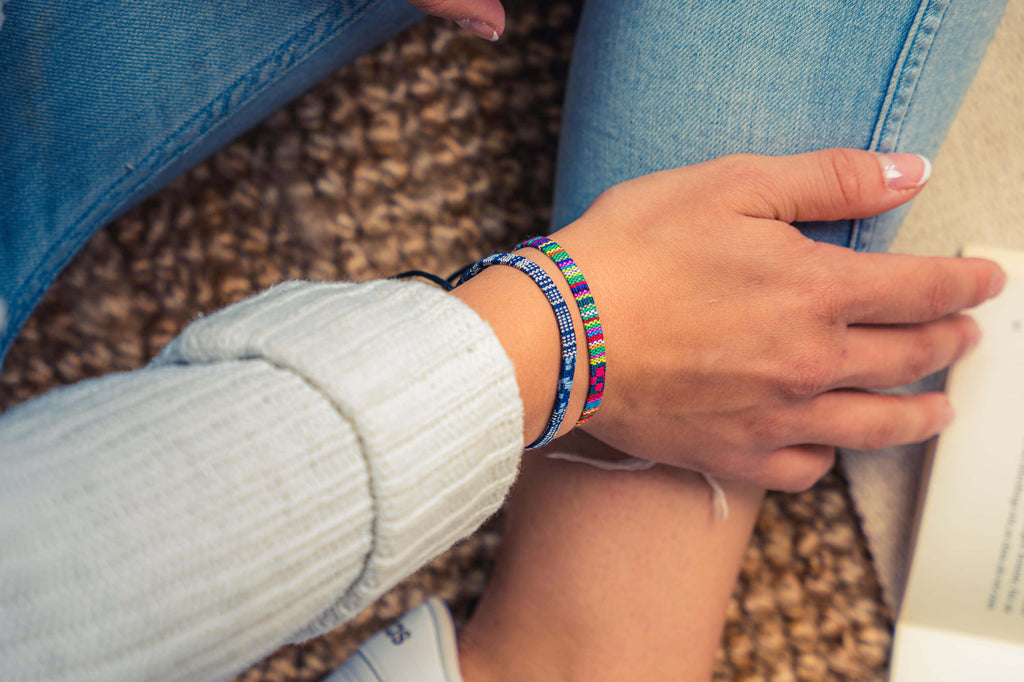 2x Boho Surfer Bracelet - Blue/White + Deep Multi